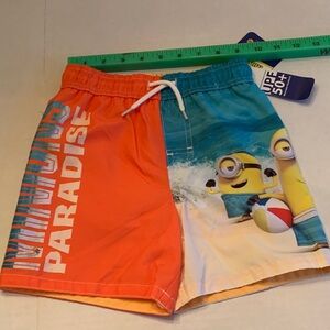 NWT Kids Orange & Blue Swim Trunks with Minions Paradise Print size 4